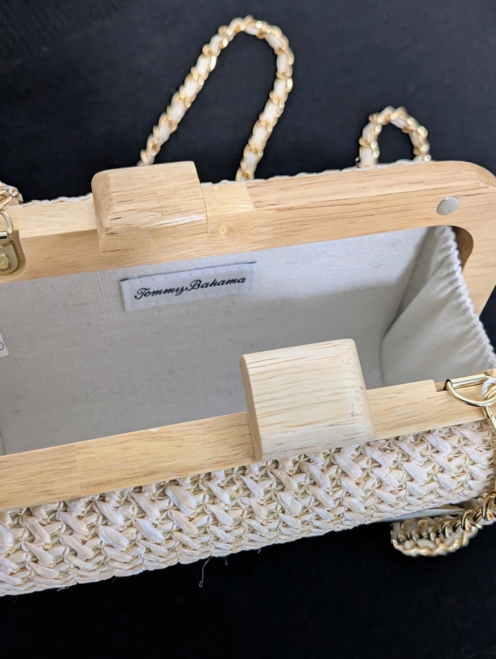 Tommy Bahama  Woven Clutch Crossbody With Natural Wood Frame - Picture 2 of 3
